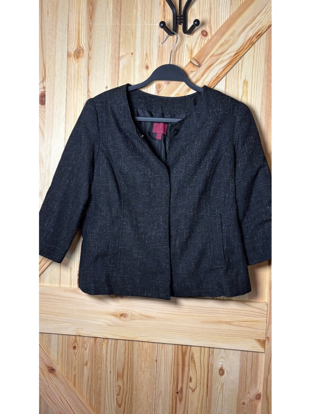 212 Collection Black Tweed Textured Open Front Blazer Jacket Size Small